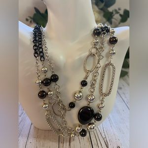 3 tier statement necklace in silver and black